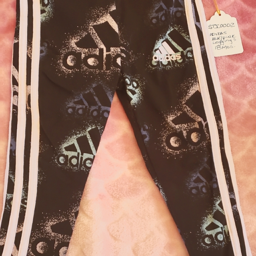 ADIDAS legging type pants. Size 18M .  Black,pink,light blue..  3 Pink striped